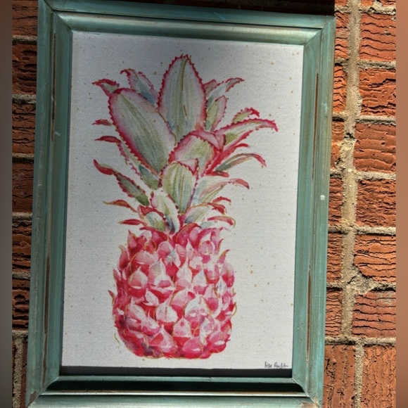 Lisa Audit Gracefully Pink XI Pineapple Print on Canvas in Green Wood Frame - Picture 6 of 6